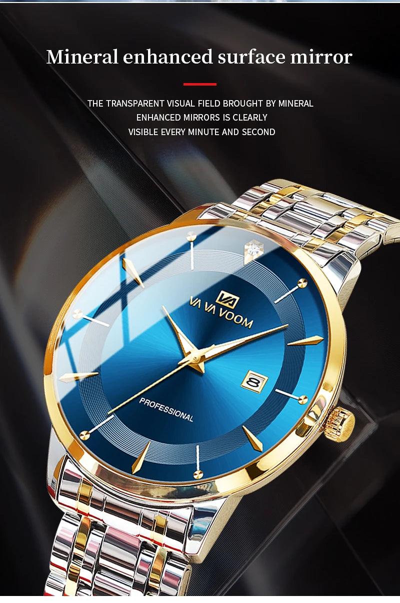 Luxury Stainless Steel Men's Watch with Rhinestones - Smarsty