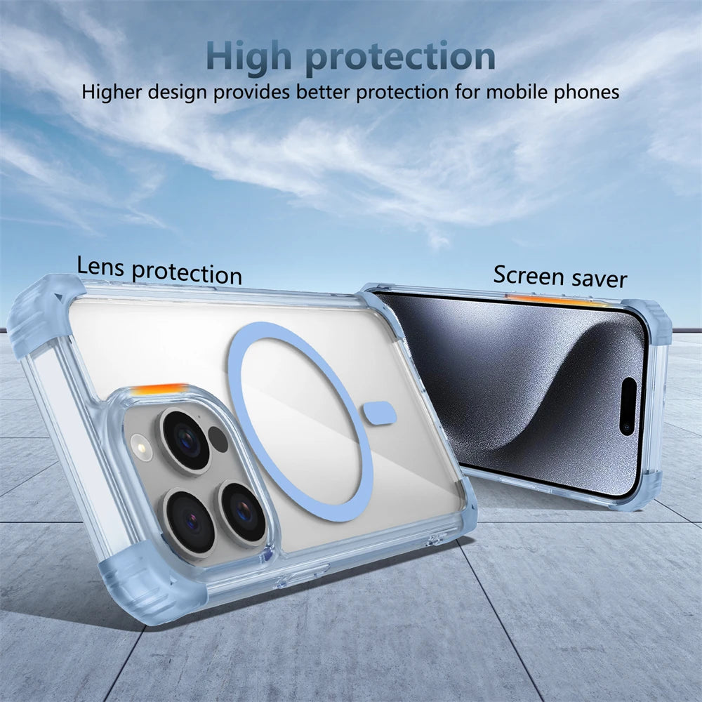 Luxury For Magsafe Wireless Charge Shockproof Armor Clear Case For iPhone 17 16 14 13 12 15 Pro Max Magnetic Clear Hard Cover