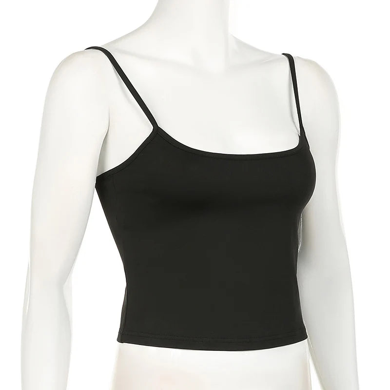 Basic Solid Camis Summer Casual Sleeveless Spaghetti Strap Top Women Harajuku All-match Cropped Tops y2k Vintage Clothing - Smarsty