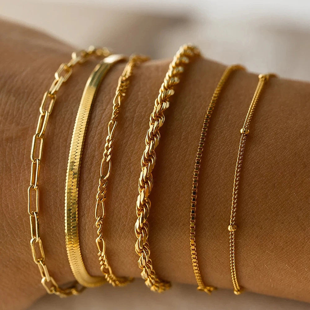 Gold Stainless Steel Twist Chain Bracelet for Women - Smarsty