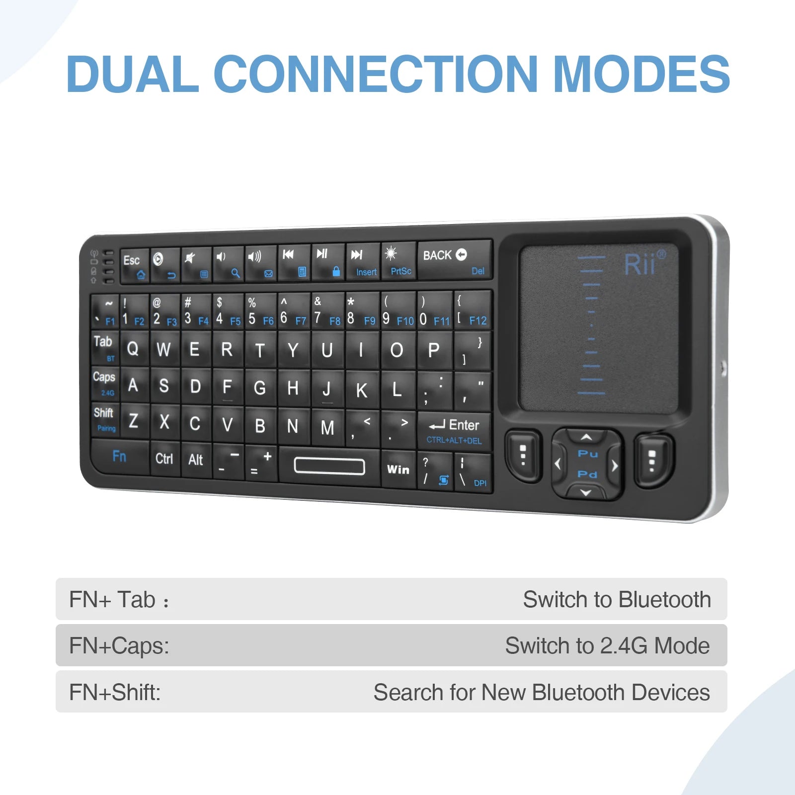 Mini Bluetooth Keyboard Backlit IR Touchpad Wireless