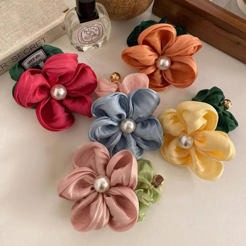 Summer Pearl Flower Scrunchie High Elastic Hair Tie - Smarsty