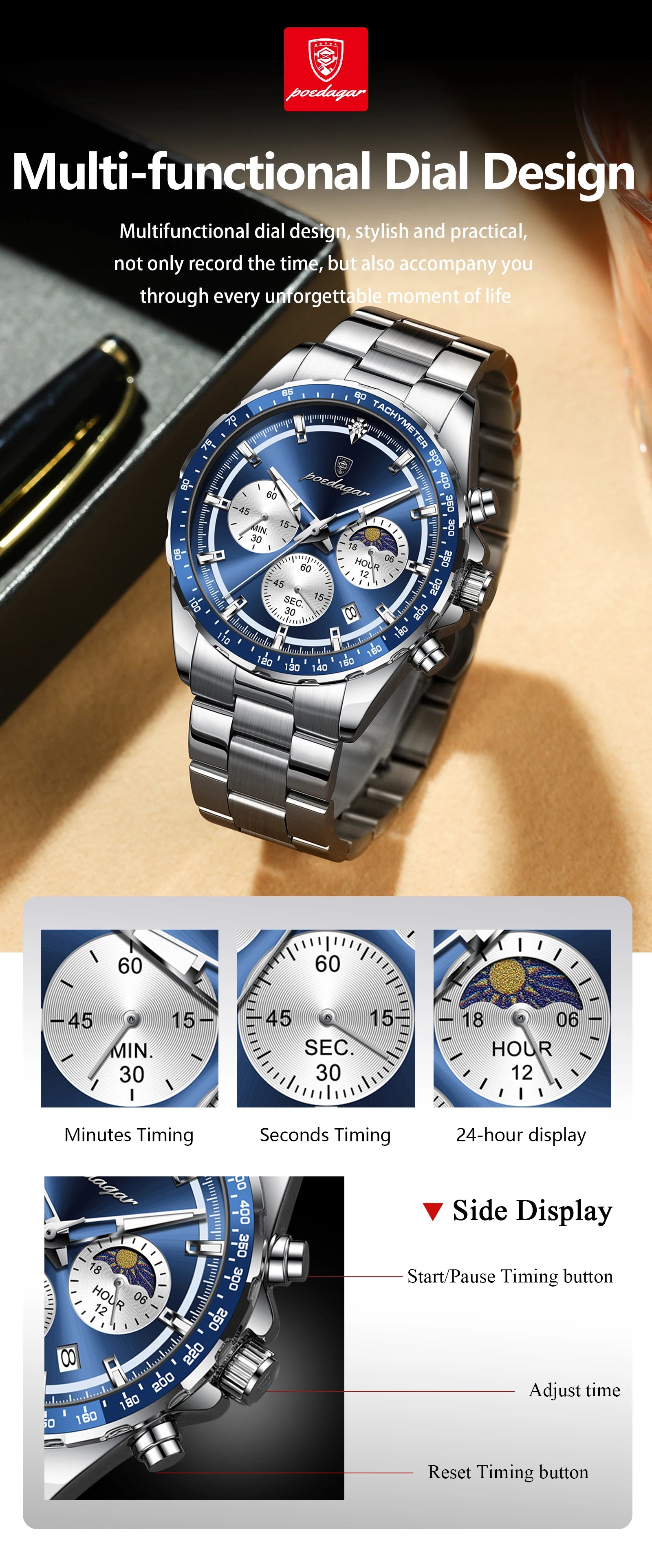 Waterproof Stainless Steel Men's Chronograph Watch - Smarsty