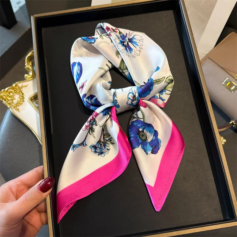 Luxury Silk Skinny Scarf with Cat Print for Women - Smarsty