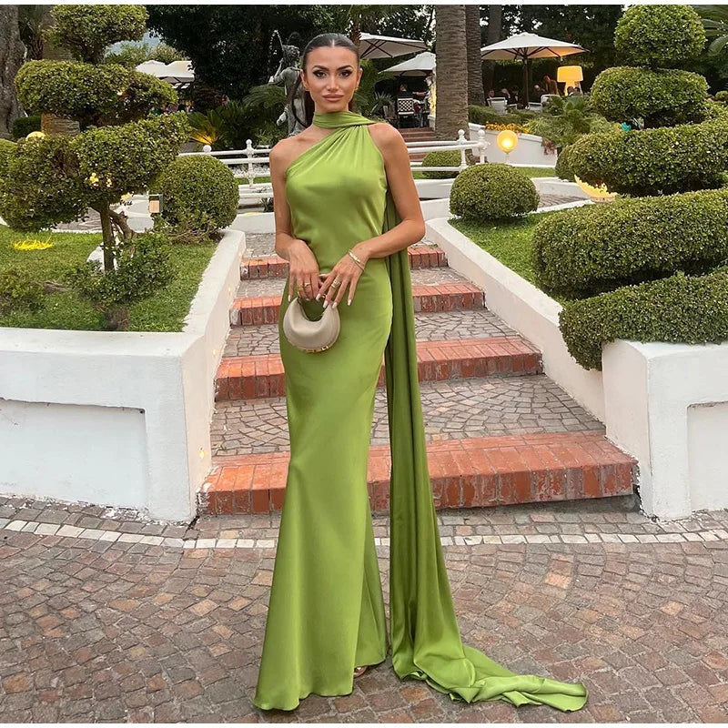 Elegant Solid Ribbon Women Halter Dress Off Shoulder Sleeveless Backless Slim Female Maxi Dresses 2025 Summer New Chic Lady Robe - Smarsty
