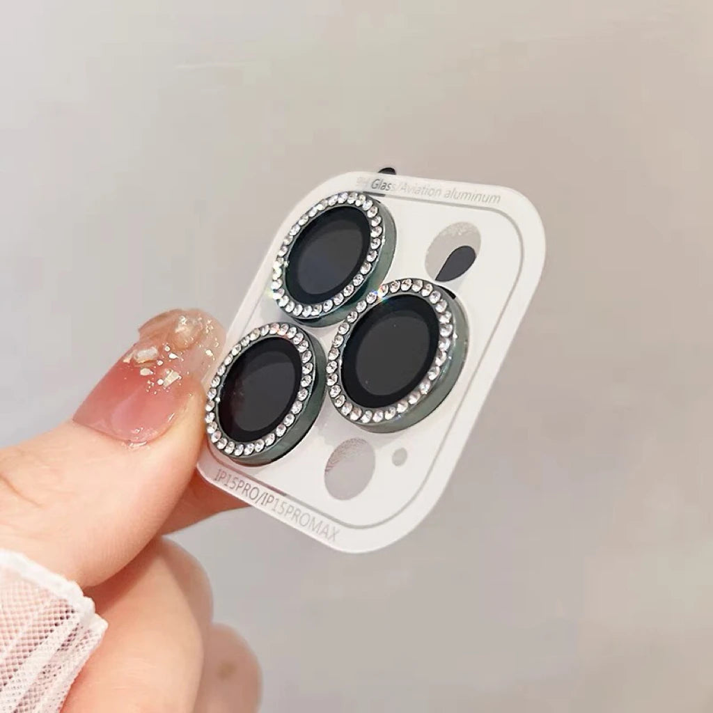 3-2Pcs Luxury Diamond Camera Protector For IPhone 17 16 15 14 13 Pro Max Plus Glitter Ring Lens Glass Back Lens Cap Shinny Cover - Smarsty