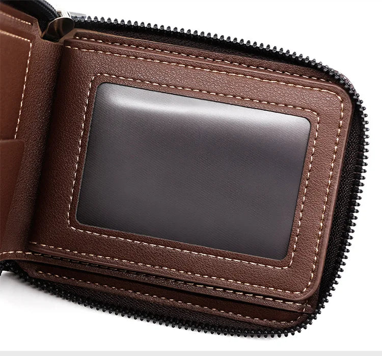 New Men Zipper Wallets Short Card Holder Vintage Male Wallet High Quality PU Leather Classic Coin Pocket Wallet For Boys - Smarsty
