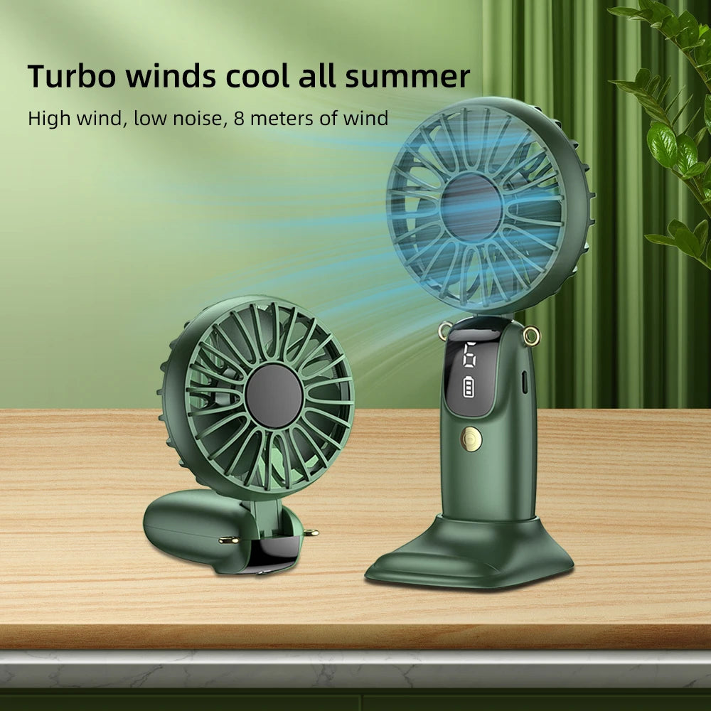 2PCS Mini Handheld Fan 6 Speed USB Rechargeable Portable Foldable Desk Neck Hanging Fan with Phone Stand