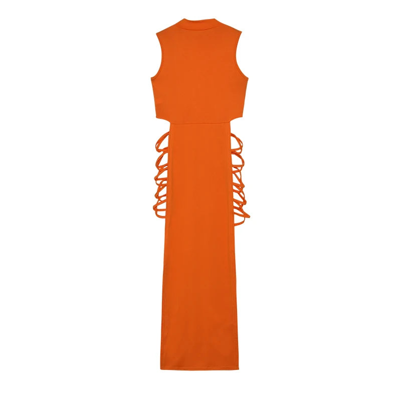 Criss Cross Cut Out Dress, Sexy Bodycon Mock Neck Sleeveless Dress, Women's Clothing - Smarsty