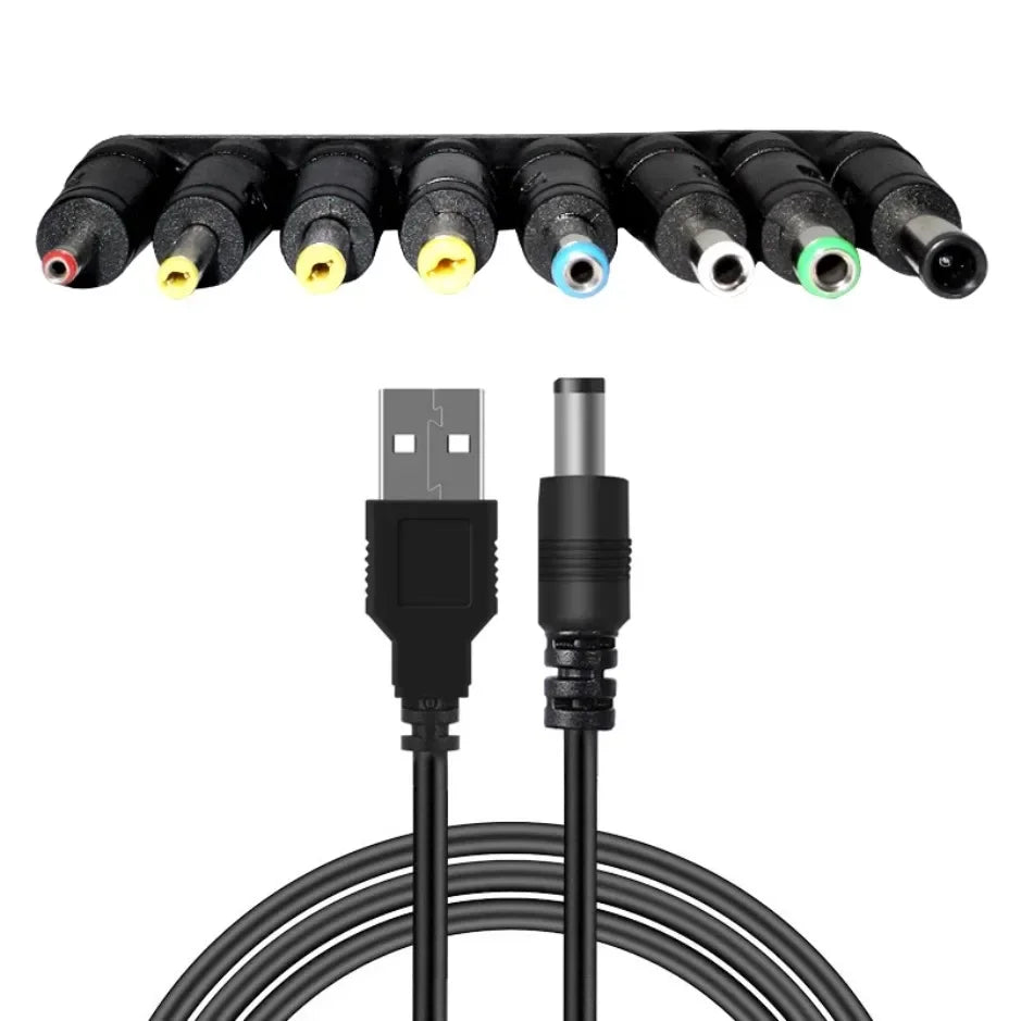 Universal Power Cable USB to DC 5.5 * 2.1mm Jack 5V Charging Cord with 8 Selectable Connector Tips for CCTV Cameras TV Box - Smarsty