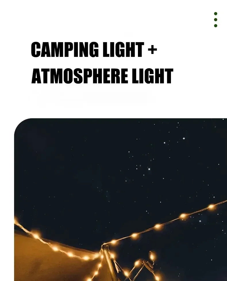 Camping String Lights,33Ft Light with Lanterns (2 in 1 Design),Camping Lights 2000mAh,IPX6 Waterproof,Rechargeable Flashlights by Smarsty
