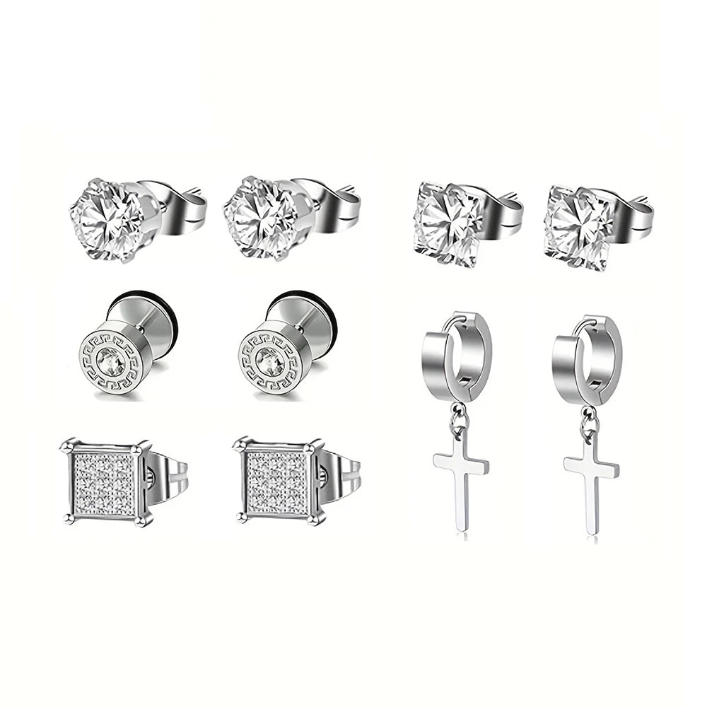 Stainless Steel Earrings Set Unisex Punk Cross Dangle - Smarsty