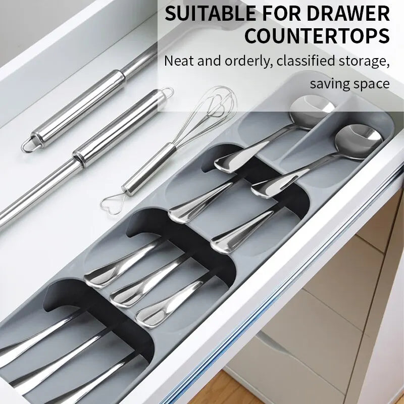 Kitchen Drawer Cutlery Storage Tray Knife Holder Spoon Forks Tableware Organizer Container For Spice Bottles Knives Block Rack by Smarsty