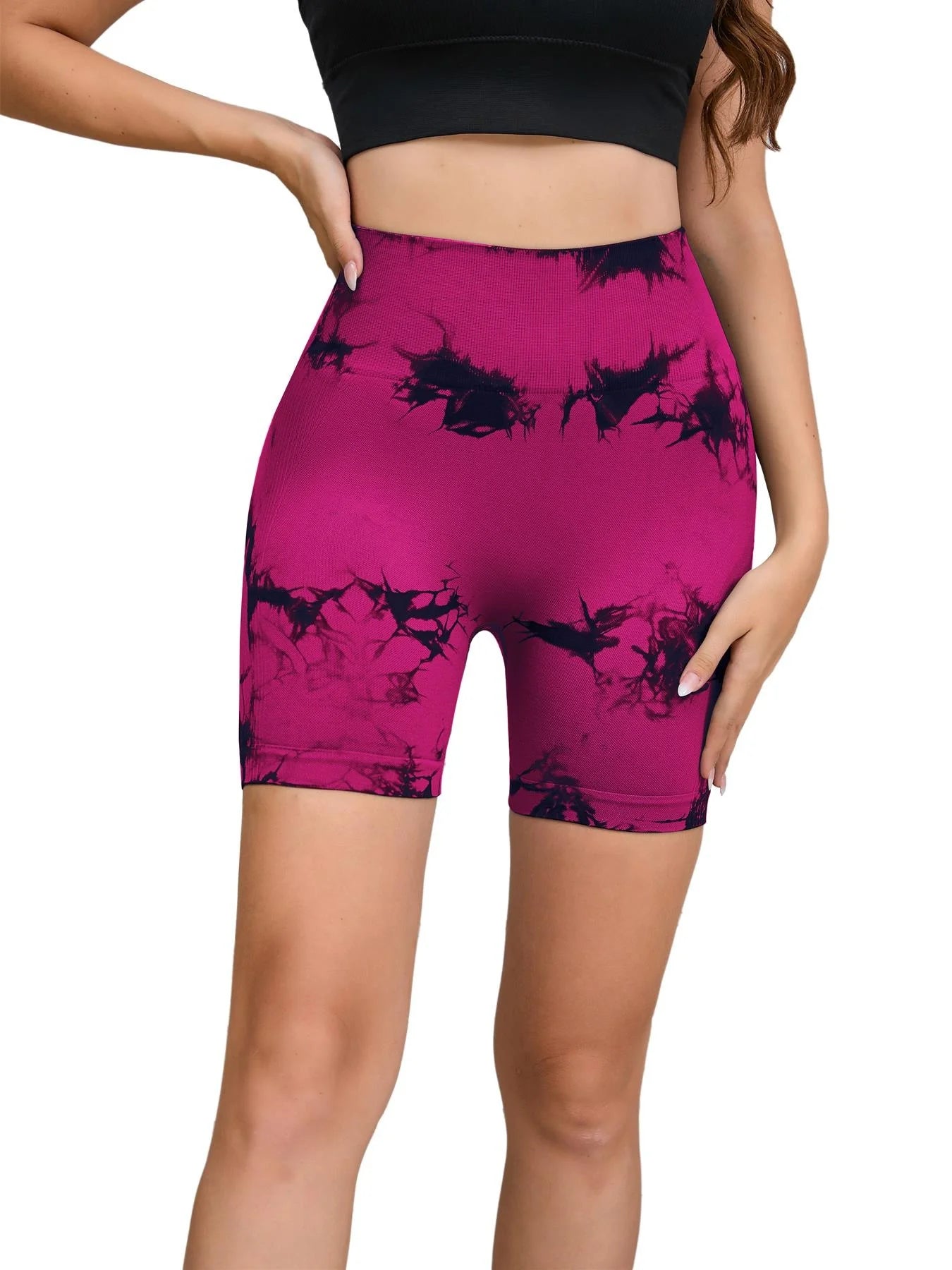 Tie Dyed Seamless Fitness Pants Women's High Waist and Hip Lifting Sports Tight Shorts Running Sexy Peach Fitness Yoga Shorts - Smarsty