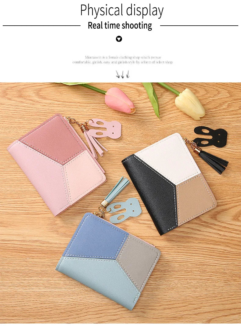 Fashion Women's Wallet Zipper Coin Purse Lady Short Clutch Purse Handbag Patchwork Leather Female Card Holder Wallet Phone Pouch
