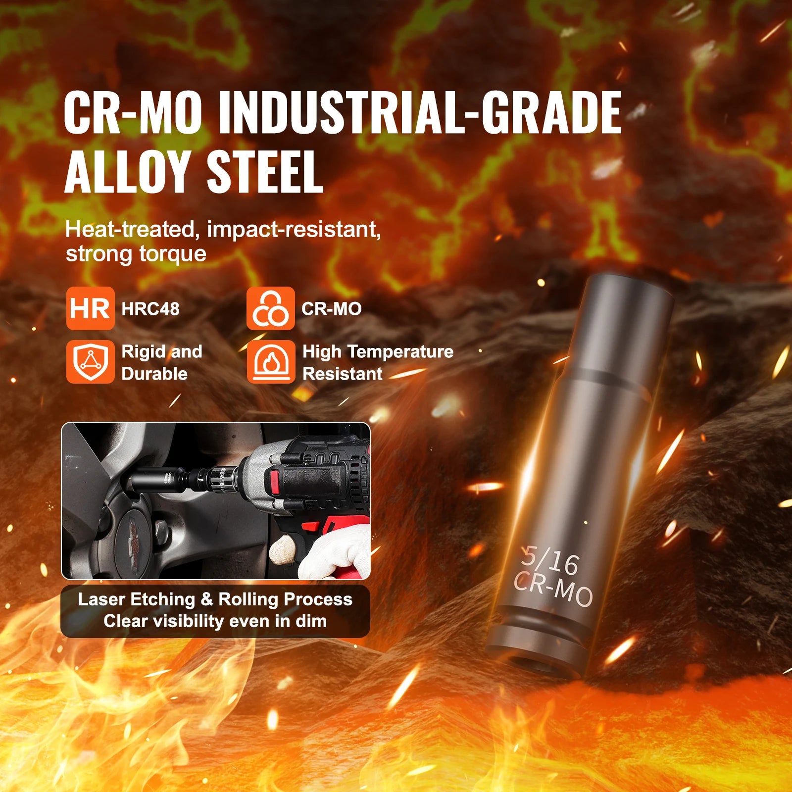 SucceBuy Drive Impact Socket Set Deep Shallow Socket Set CR-V Alloy Steel Auto Repair Easy-to-Read Size Markings Storage Case