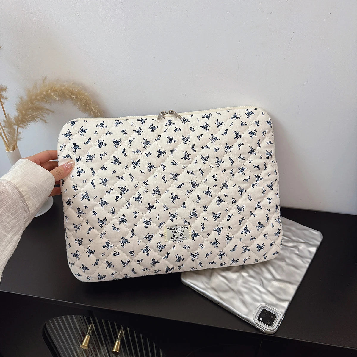 Chic Flower Print Quilted Laptop Bag 11 14 15 Sleeve