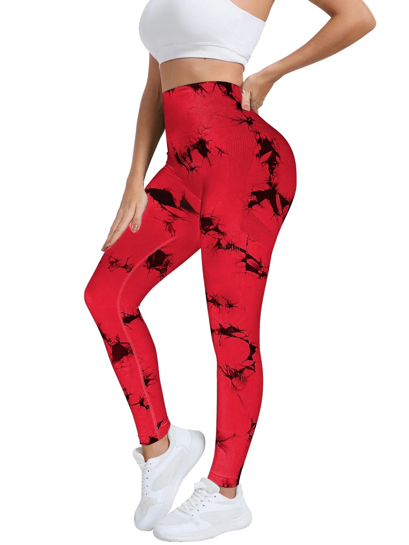 New Women's Peach Tie-dye High-Waist Yoga Pants Abdominal Lifting Gluteal Fitness Seamless Sports Tight Long Fitness Leggings - Smarsty