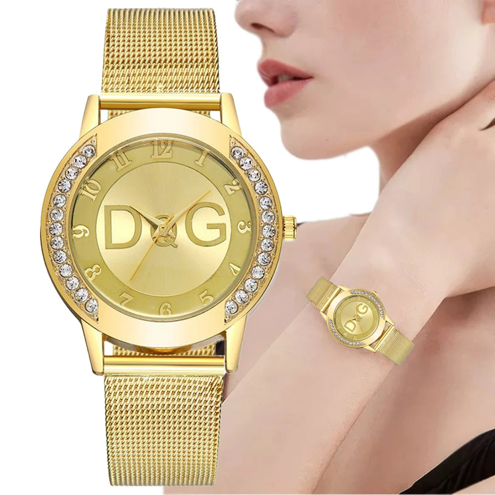 Luxury Women's Diamond Quartz Watch with Gold Mesh Strap - Smarsty