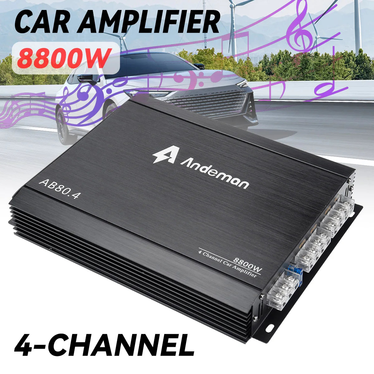 4-Channel 12V Car Power Amplifier Digital Stereo Surround Passive Subwoofer Audio Player Max 8800W