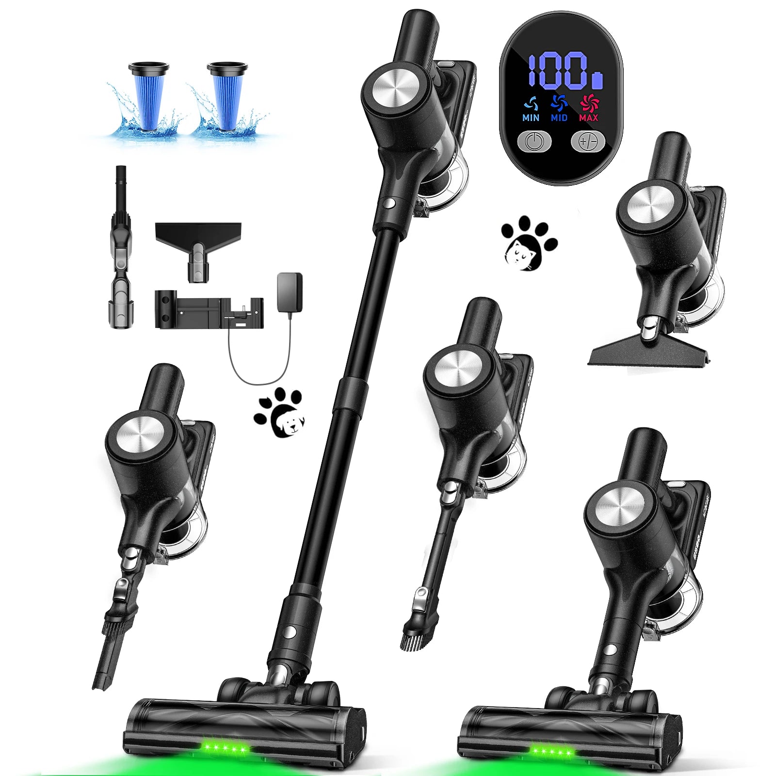 500W/55KPA Self-Standing Cordless Vacuum Cleaner,60 Mins Handheld Vacuum Cleaners,Smart LED Screen Vacuum for Carpet/Pet Hair - Smarsty