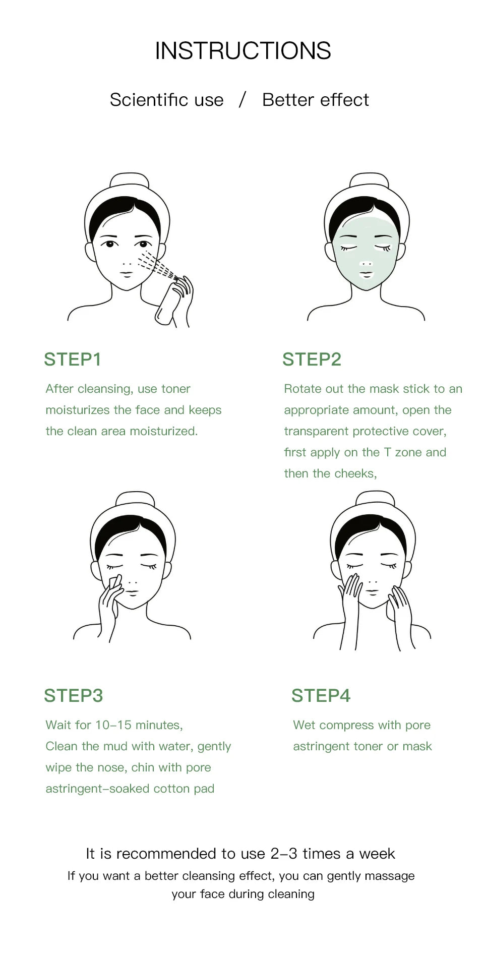 Face Clean Mask Green Tea Cleansing Stick Mask Shrink pores Deep Blackhead Remover facial Cleansing Moisturizing Mask 40g - Smarsty