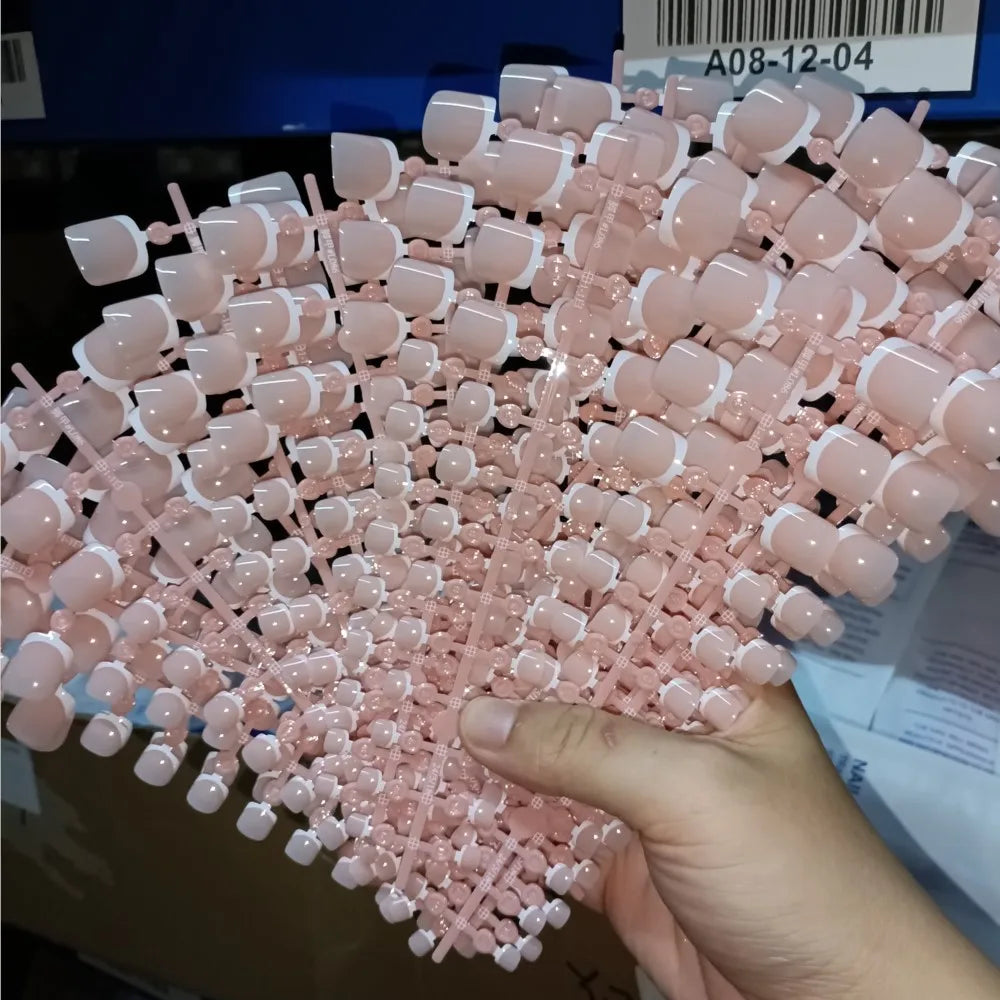 120 Pieces Pink Square Toe Nail Tips Full Cover Extensions - Smarsty