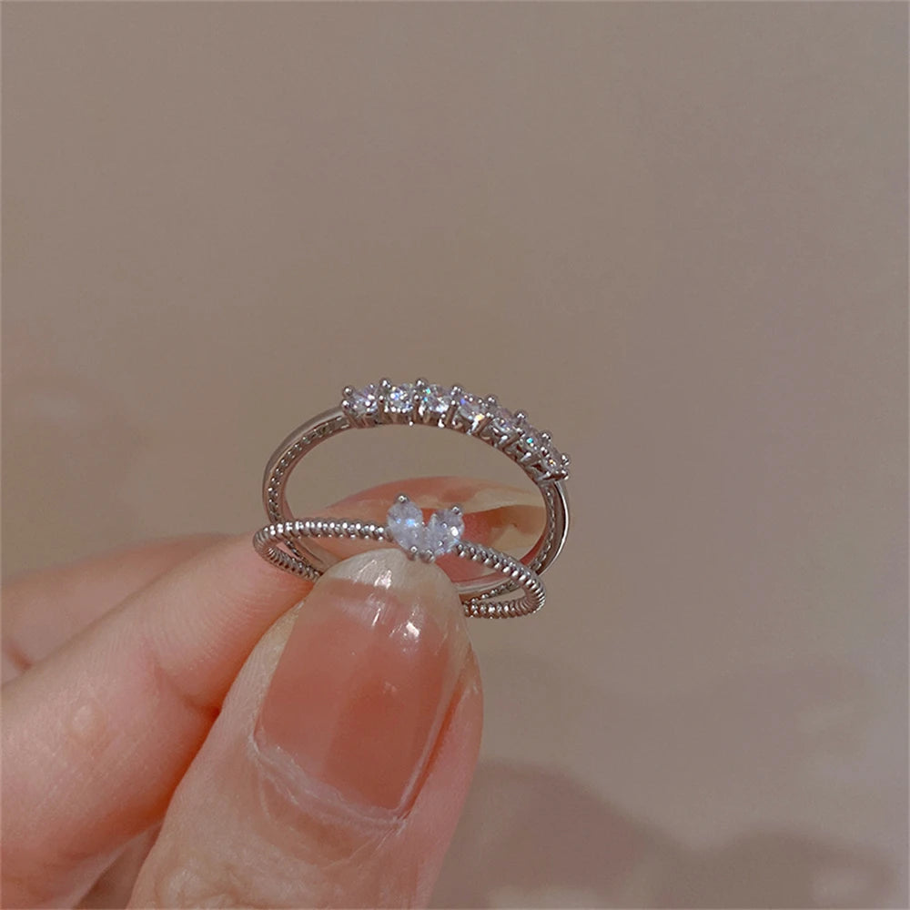 Elegant Dainty Crystal Heart Rings Set for Women - Smarsty
