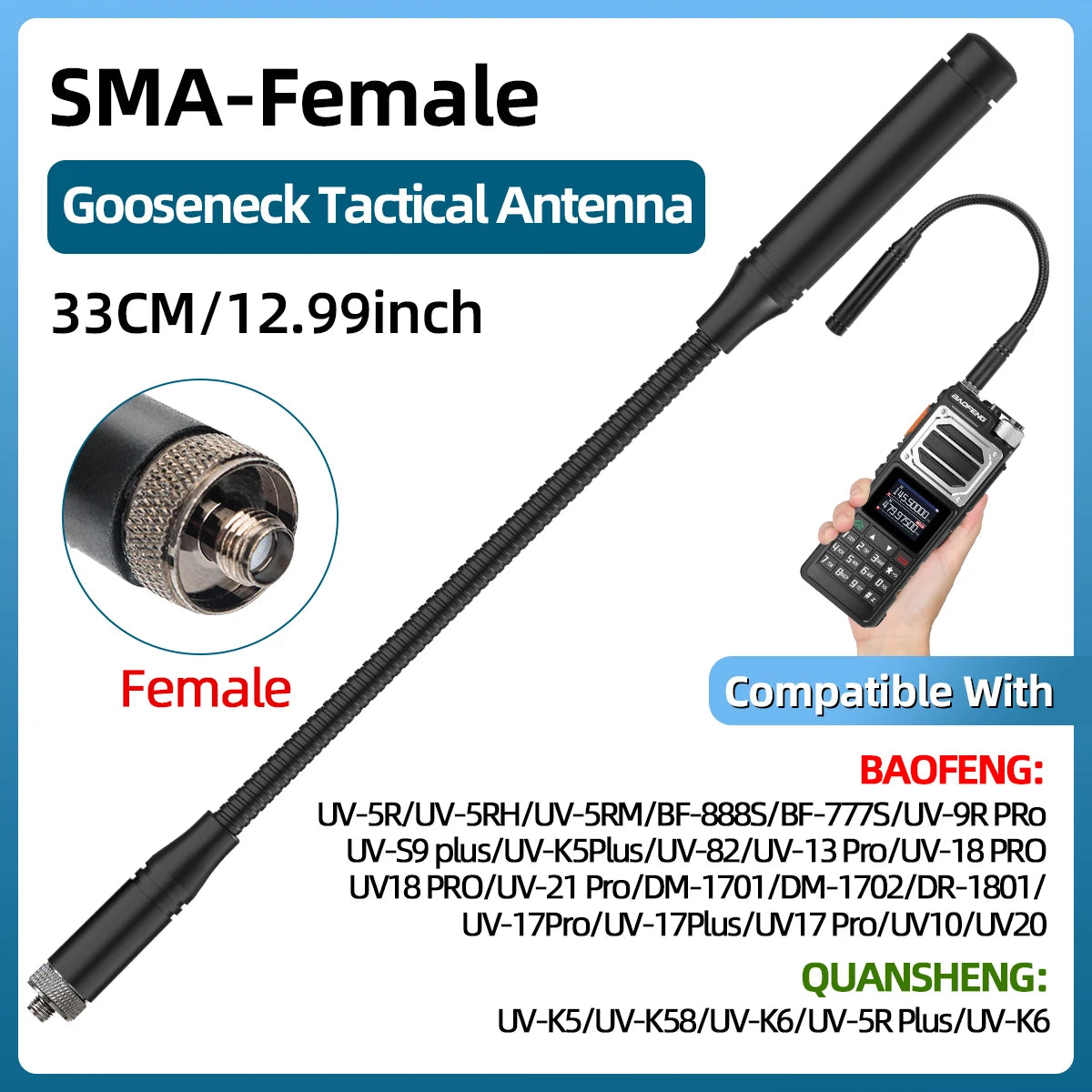 ABBREE CS Tactical Antenna SMA-Female Dual Band VHF UHF 144/430Mhz Foldable For Walkie Talkie Baofeng UV-21 UV-5R QuanSheng K5 - Smarsty
