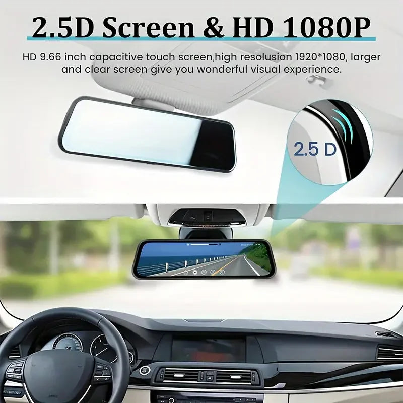 9.66"IPS Touch Screen Mirror Dash Cam Front and Rear, 4K Dual Recording, AHD Backup Camera, Night Vision, G-Sensor. Limited Time