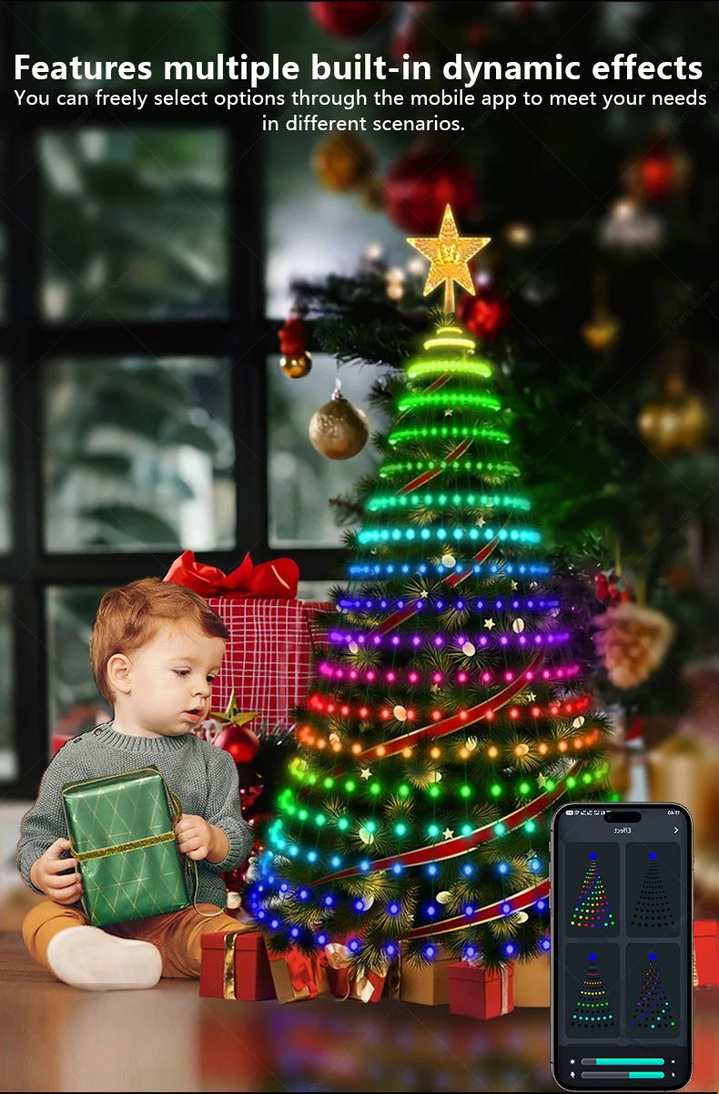 Smart Christmas Tree Lights with Remote & App Control 400 RGB LED Beads Music Sync Timer for Festive Holiday Christmas Decor
