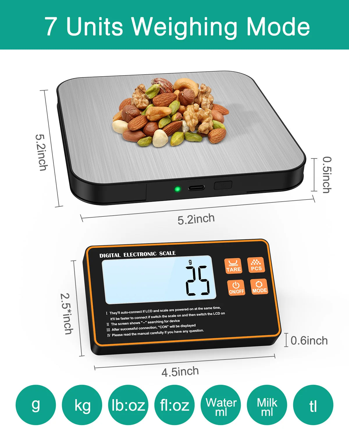 15KG Wireless Magnetic Digital Kitchen Scale with Remote LCD Display Split-Designed Food Scale for Baking Cooking Meal Prep by Smarsty