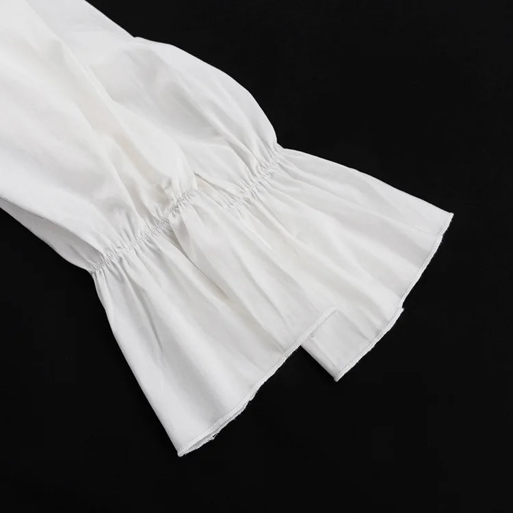 Tossy Ruffled V-Neck White Mini Dress Female Patchwork Long Sleeve Elegant Bandage Fashion Dress High Waist Lace-Up Women Dress - Smarsty