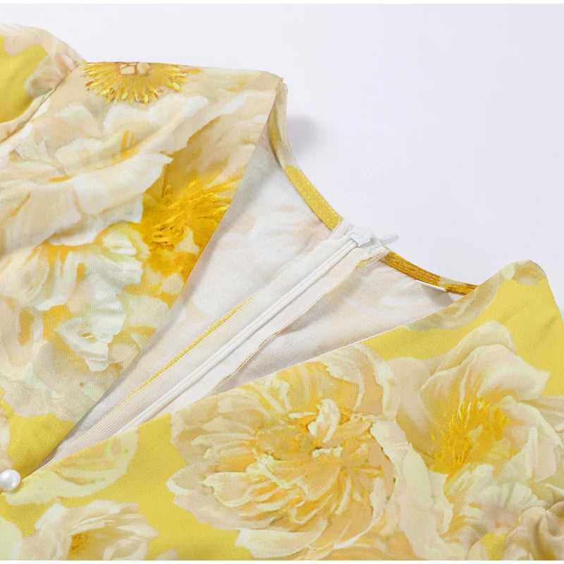 Backless Party Dress Women Elegant 3D Flower Print Sling Lace Up Ruffle A-line Mini Evening Dresses Female 2025 Summer Swimwears - Smarsty