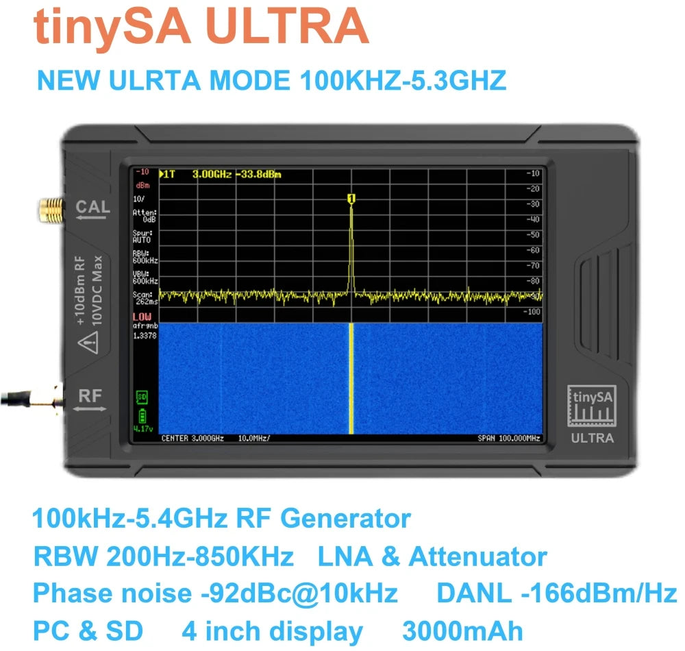 TinySA Ultra Spectrum Analyzer 4 Inch Display 100kHz to 5.3GHz - Smarsty
