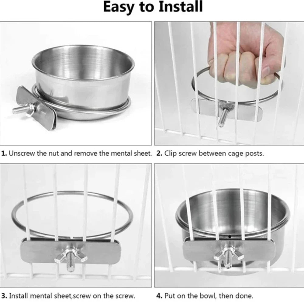 Stainless Steel Bird Feeder Bowl with Clamp Design - Smarsty