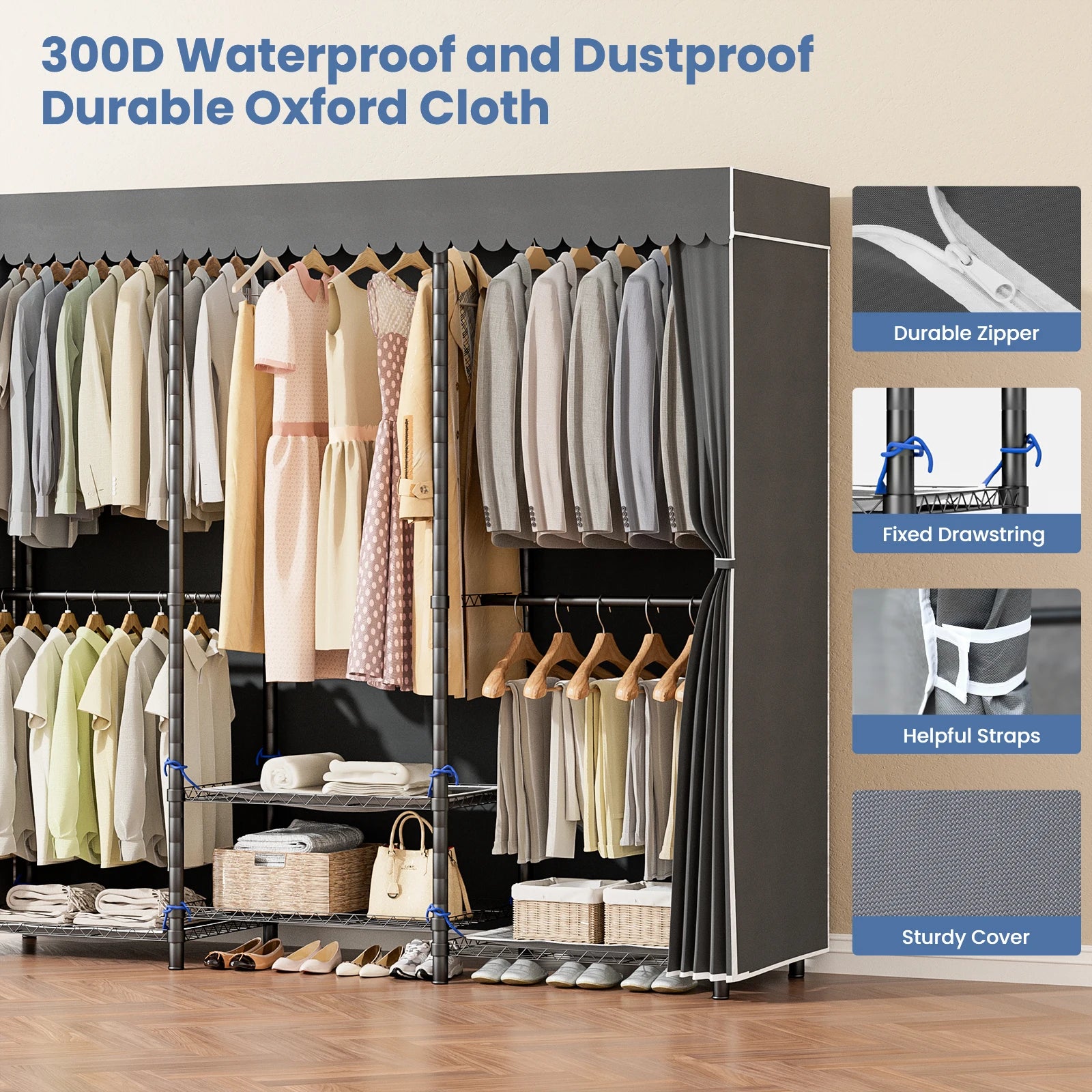 Clothes Rack Storage Organizer Wardrobe Hanging Clothes Freestanding Portable Heavy Duty 960 lb for Cloakroom Bedroom Entrances