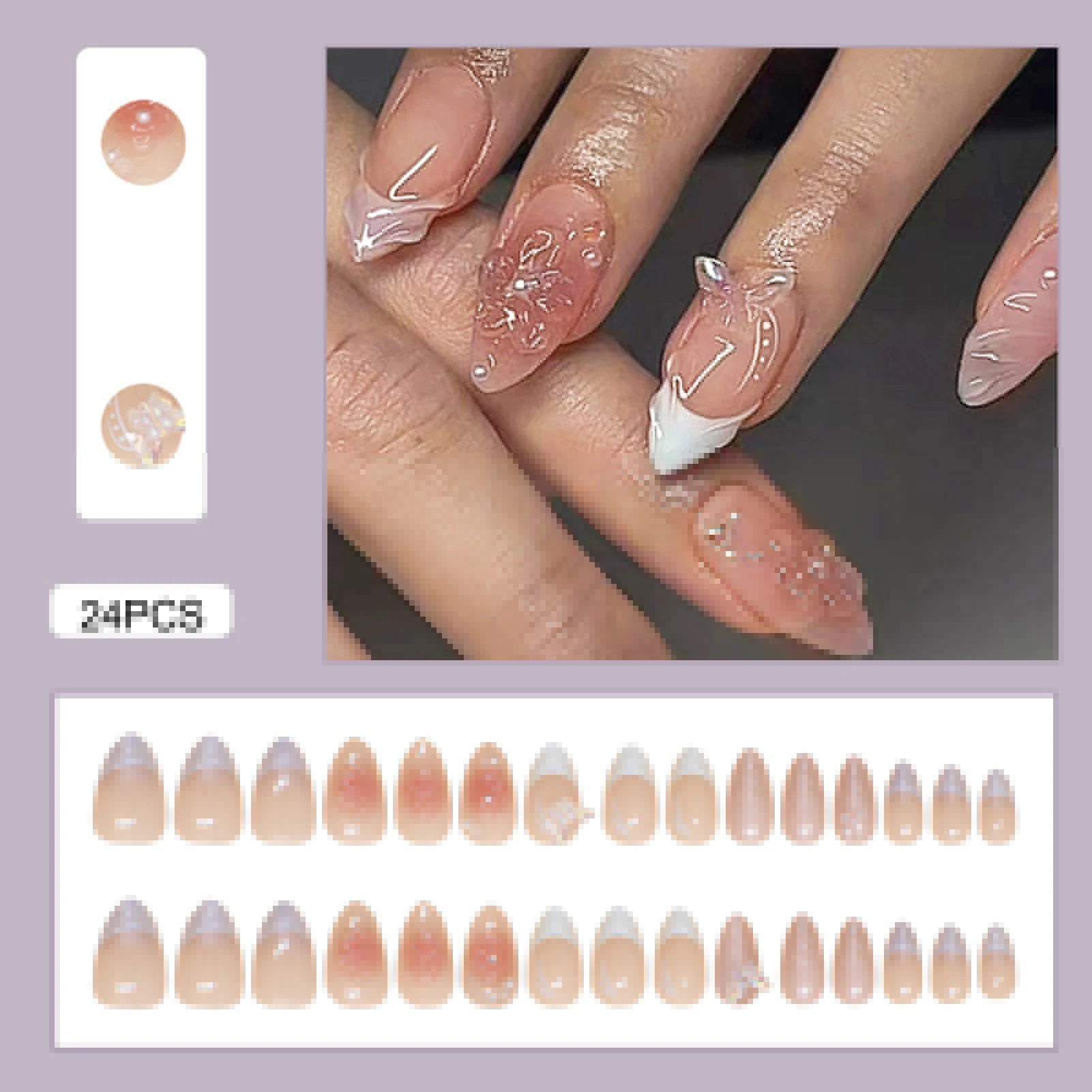 24pcs Flower Design Fake Nail Tips Full Cover - Smarsty