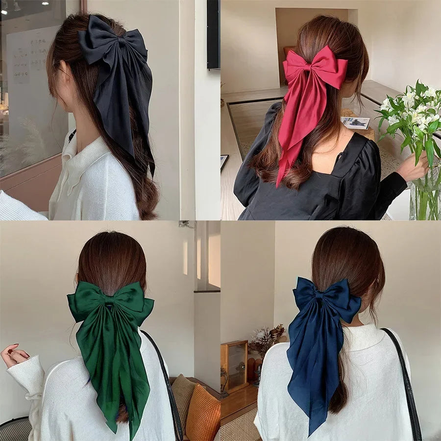 Korean Satin Hair Clips with Big Bowknot for Women - Smarsty