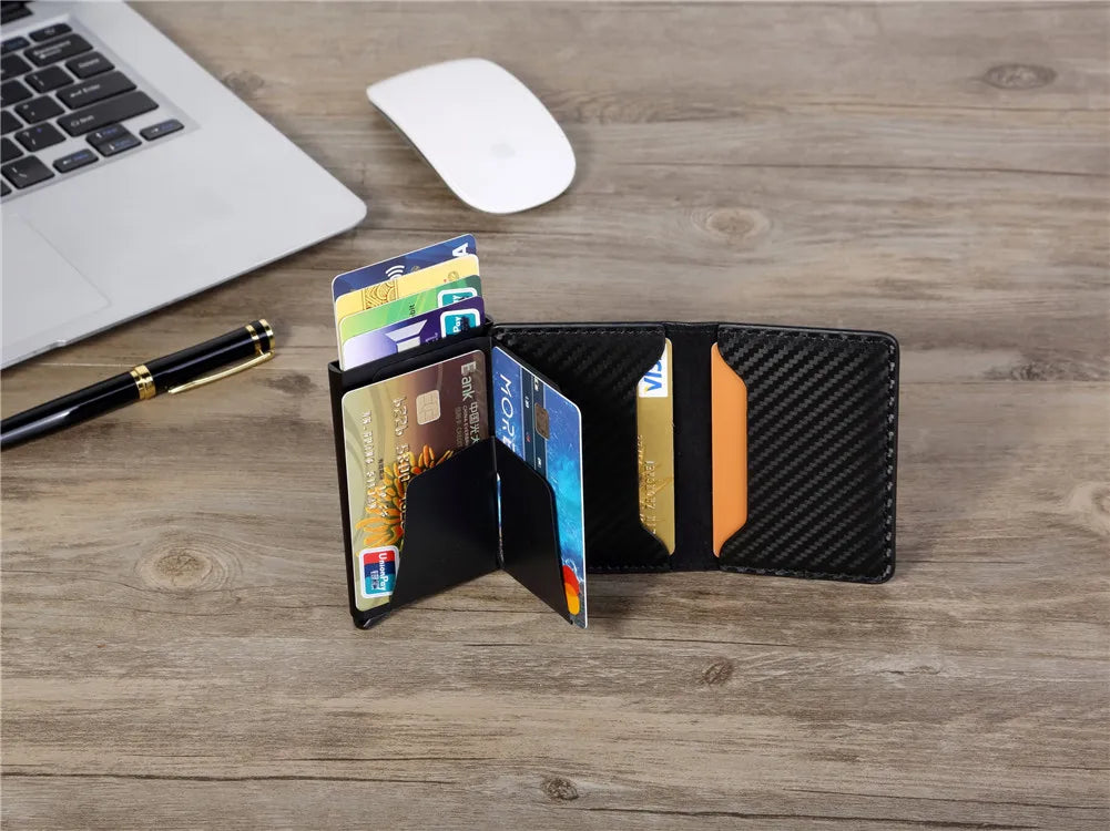 Rfid Aluminum Men Wallet Card Holders Purse Carbon Fiber Men Business Slim Thin Smart Wallet Credit Cardholder Case Note Holder