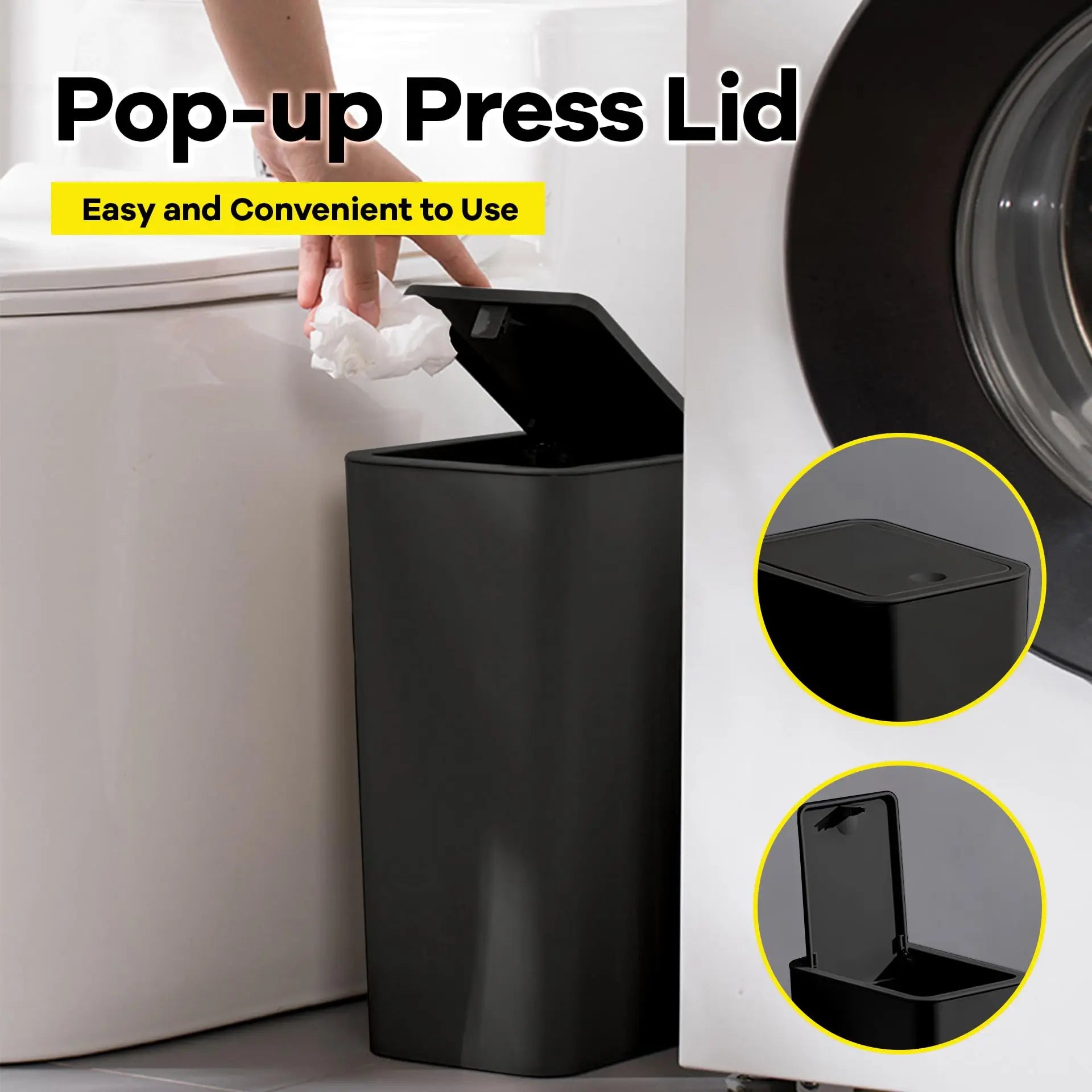 Bathroom Trash Can-10L Small Garbage Can with Press Top Lid for Toilet,Bedroom,Living Room – Plastic Wastebasket with Pop-up Lid - Smarsty