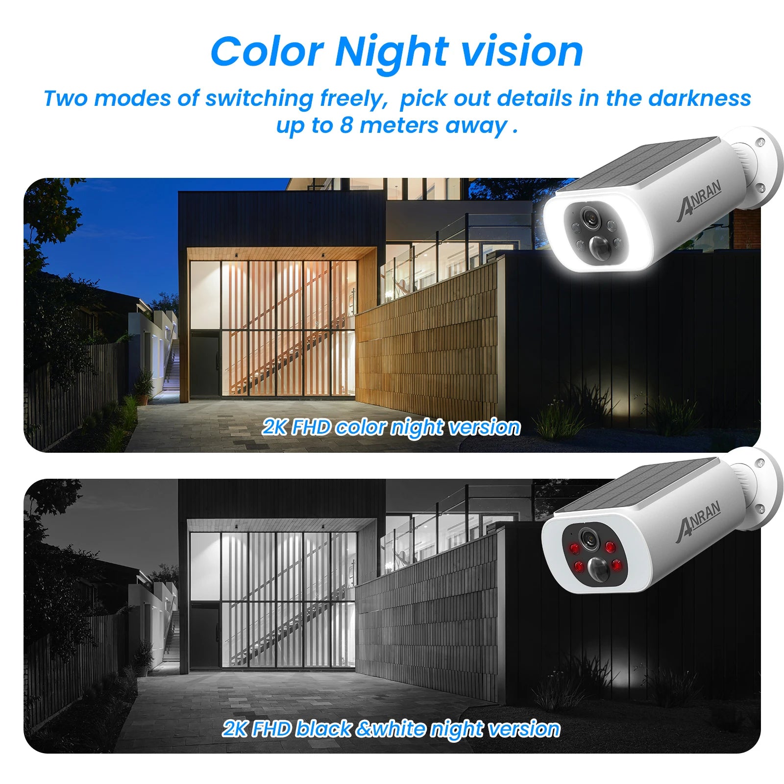 ANRAN 2/3/4 PCS Outdoor Wireless WIFI Camera 2.4G 3MP Battery Solar Security Camera Floodlight Color Night Vision Local Alarm - Smarsty