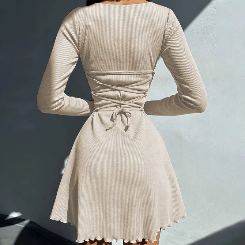 Dulzura Women 2024 Spring Autumn Fashion Long Sleeve Knitted Streetwear Bodycon Short Mini Dress Wholesale Items For Business - Smarsty