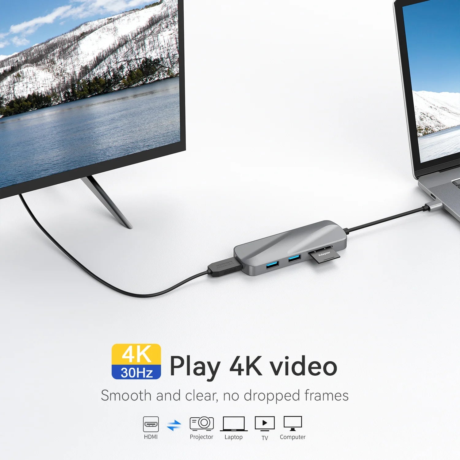 KOOTION USB C Hub 6-in-1 USB-C Hub for Laptop with 4K HDMI Adapter, 2 x USB 3.0 Ports, SD/TF Card Reader, PD Charging Port,