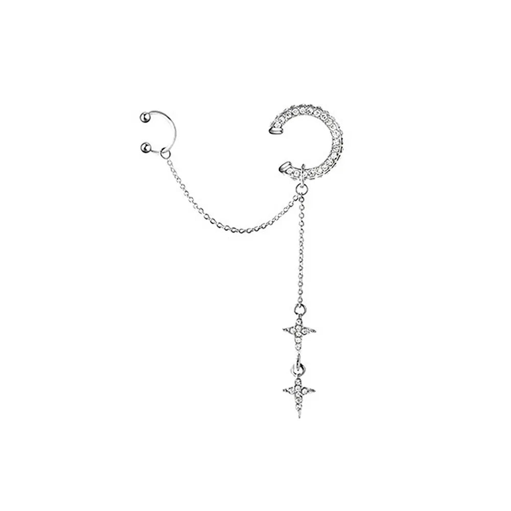 Shiny Silver Crystal Tassel Non-Piercing Ear Clip Earrings - Smarsty