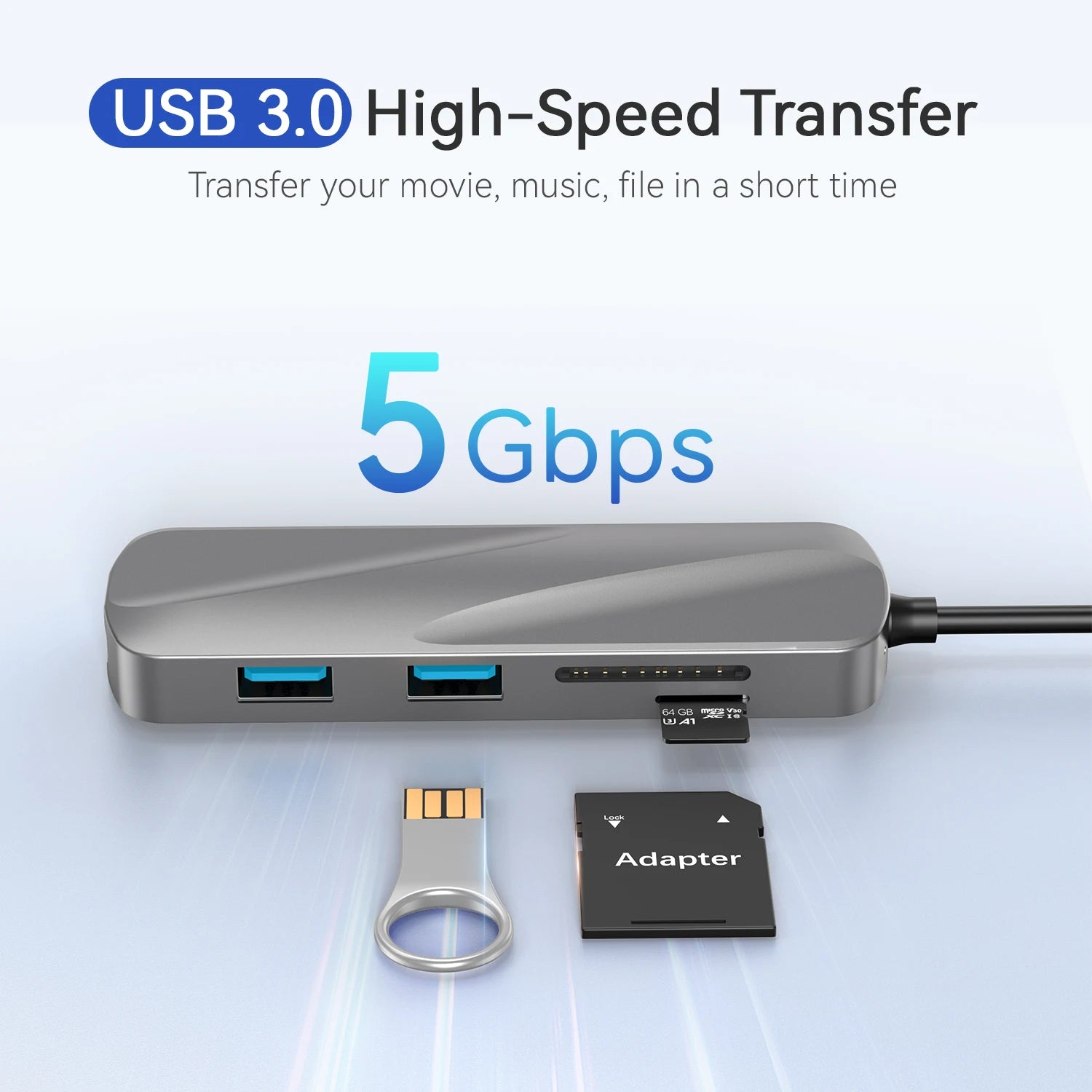 KOOTION USB C Hub 6-in-1 USB-C Hub for Laptop with 4K HDMI Adapter, 2 x USB 3.0 Ports, SD/TF Card Reader, PD Charging Port,