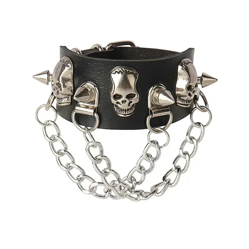 Punk Hip Hop Leather Skull Bracelet for Unisex Fashion - Smarsty