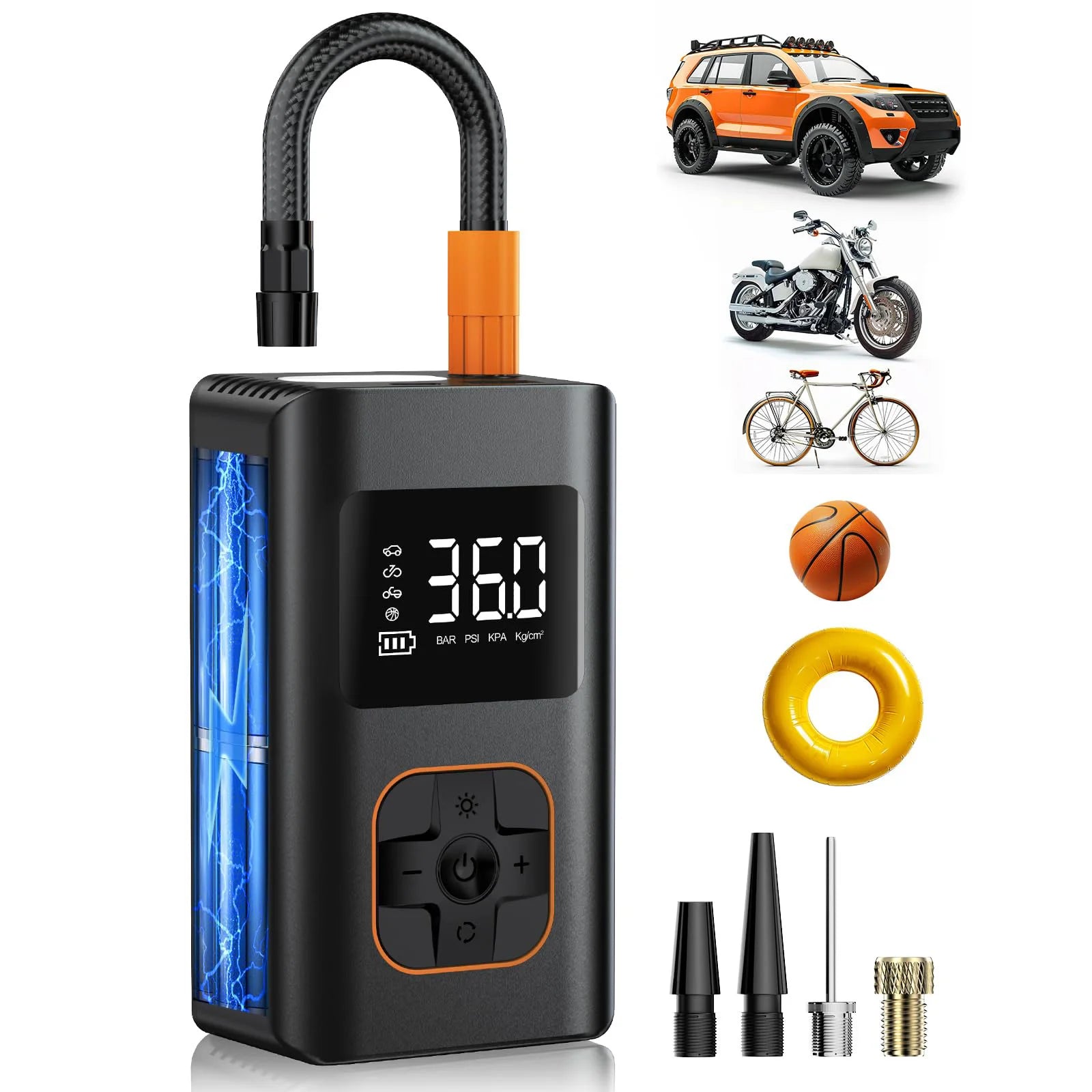 Tire Inflator Portable Air Compressor, 8000mAh Cordless Air Pump for Car Tires, 150 PSI Electric Bike Tire Pump with LED Light