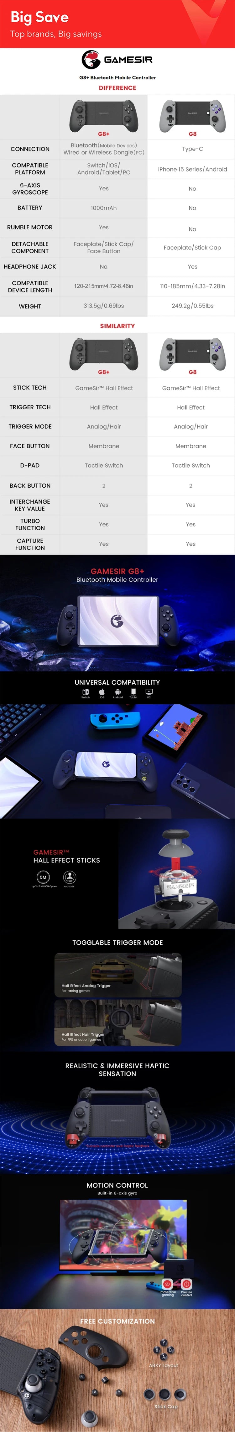 GameSir G8 Plus Bluetooth Gamepad with Hall Effect Joystick - Smarsty
