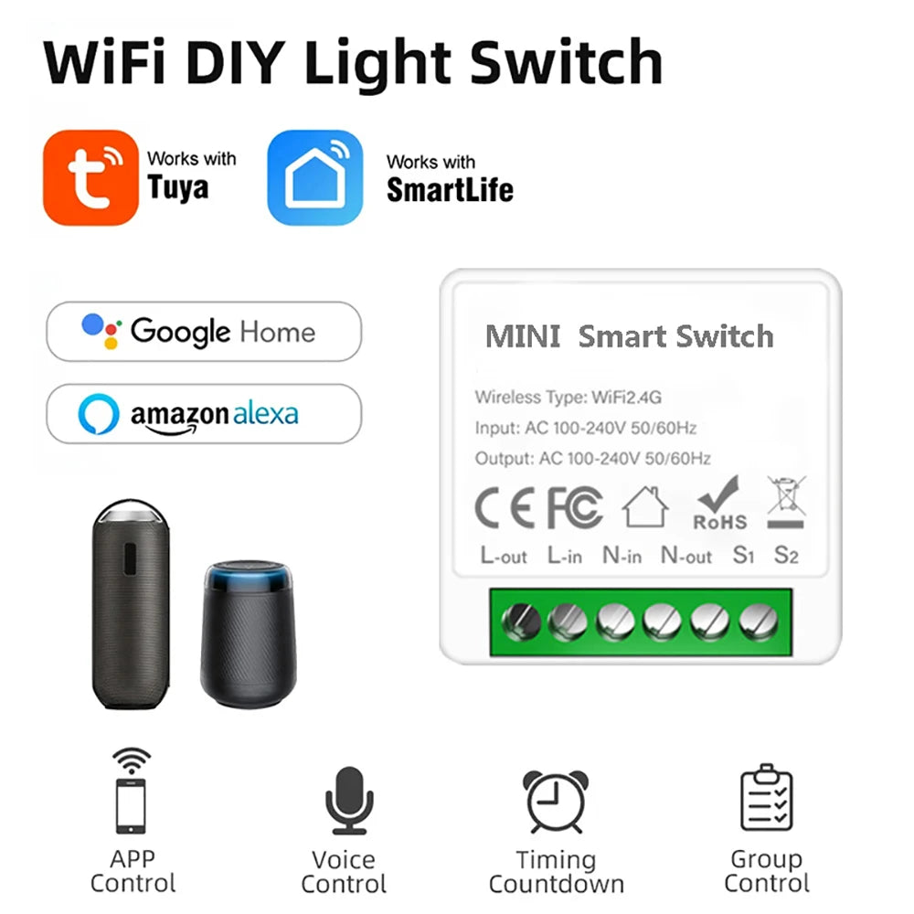Tuya Mini 16A WiFi Smart Switch for Home Automation - Smarsty